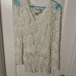 Joseph A. Size XL white Crochet Pullover Woven Knit Fishnet
Sweater Boho 90s Y2K